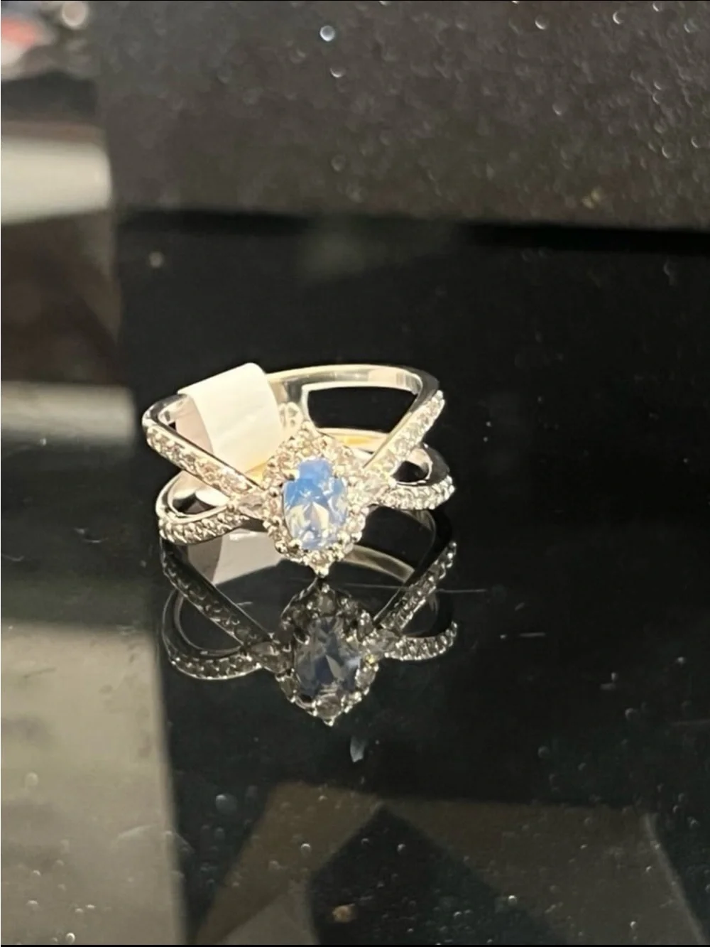 Bomb party glamorous  galaxy lab created blue chalcedony rhodium-plating ring - Picture 7 of 12